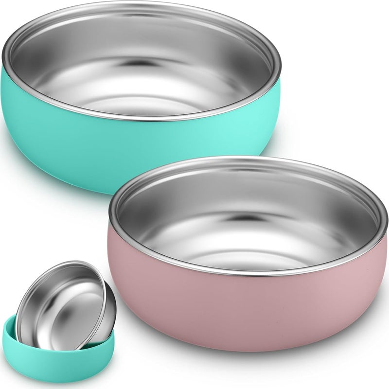 Nuogo 2 Pcs 304 Stainless Steel Baby Bowls with Removable Silicone Shell Toddler Bowls Kids Anti Scald Snack Container for Food Feeding, Dishwasher Safe (Pink,Green) - Image 1